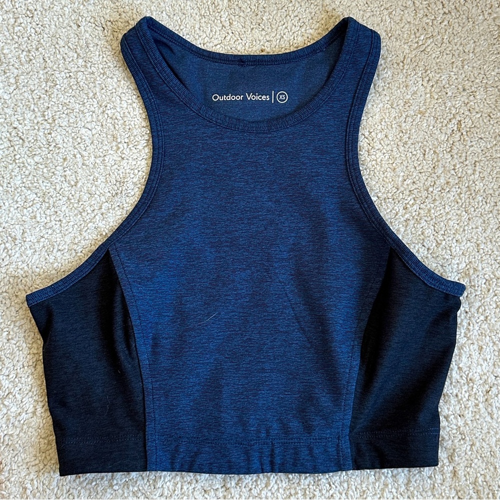 Outdoor Voices Colorblock Crop Top Bra Navy Blue & Black XS
